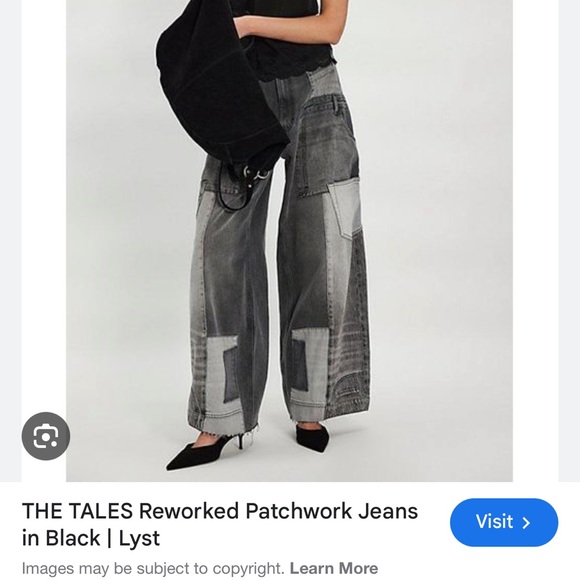 Free People The Tales Gray Black NWOT Gray Patchwork Wide Leg Jeans Reworked - Picture 3 of 4